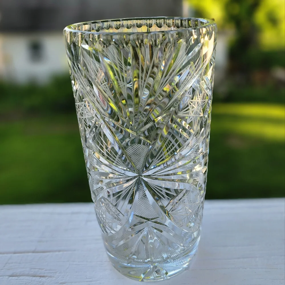 Vintage Heavy‎ Lead Crystal Vase Fine Cut Clear Elegant Decorative 8.7